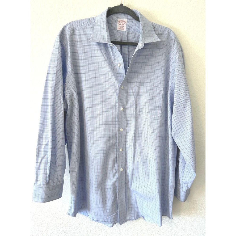 Brooks Brothers‎ Madison Non-Iron Blue Check 100% Cotton Dress Shirt SZ 17-34